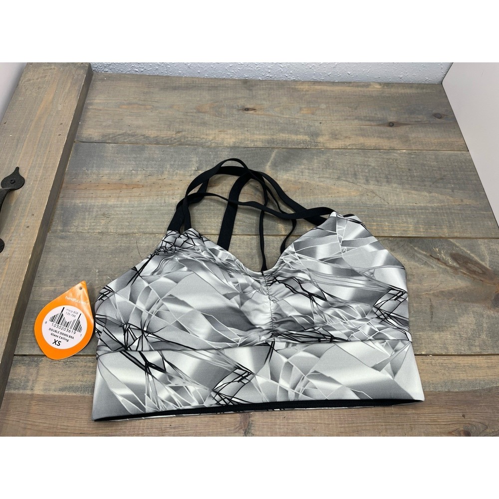Handful Double‎ Down Bra Strappy Back Maximim Support Glass Ceiling Size XS gray